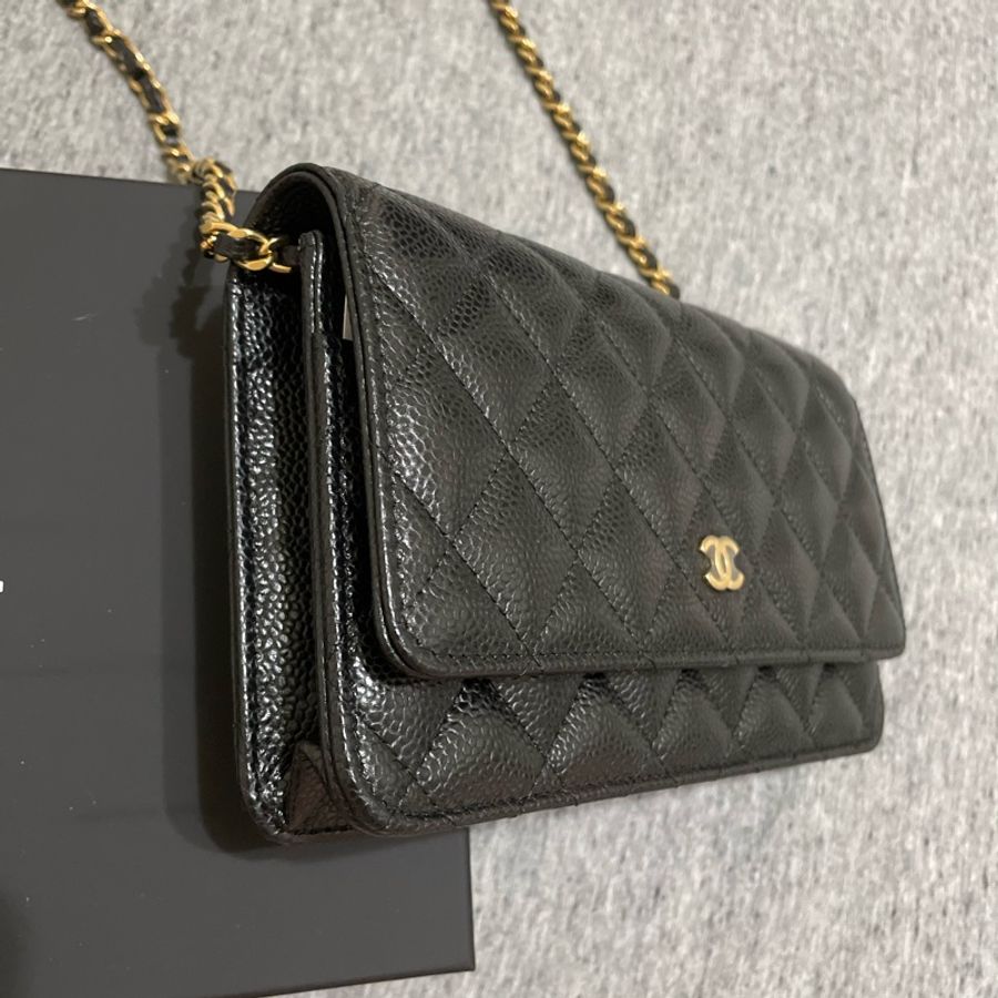 Chanel woc 發財包 黑金 磁吸扣-6