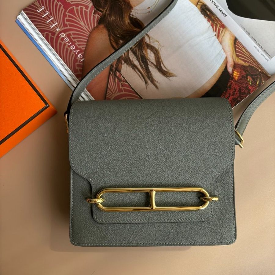 ::HERMES:: ROULIS 18 Z刻積雨雲灰 金釦MINI豬鼻包-0
