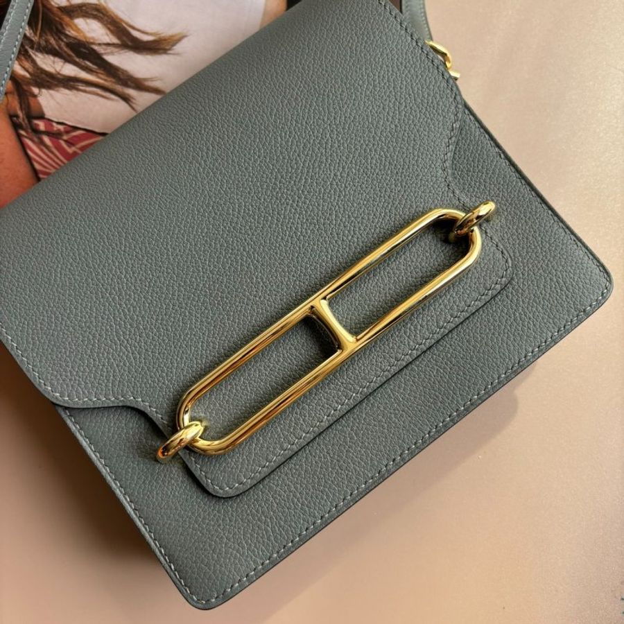 ::HERMES:: ROULIS 18 Z刻積雨雲灰 金釦MINI豬鼻包-1