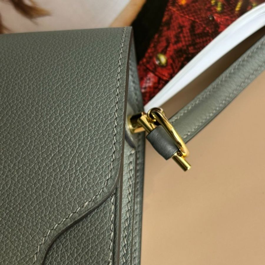 ::HERMES:: ROULIS 18 Z刻積雨雲灰 金釦MINI豬鼻包-2