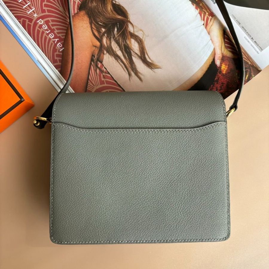 ::HERMES:: ROULIS 18 Z刻積雨雲灰 金釦MINI豬鼻包-5