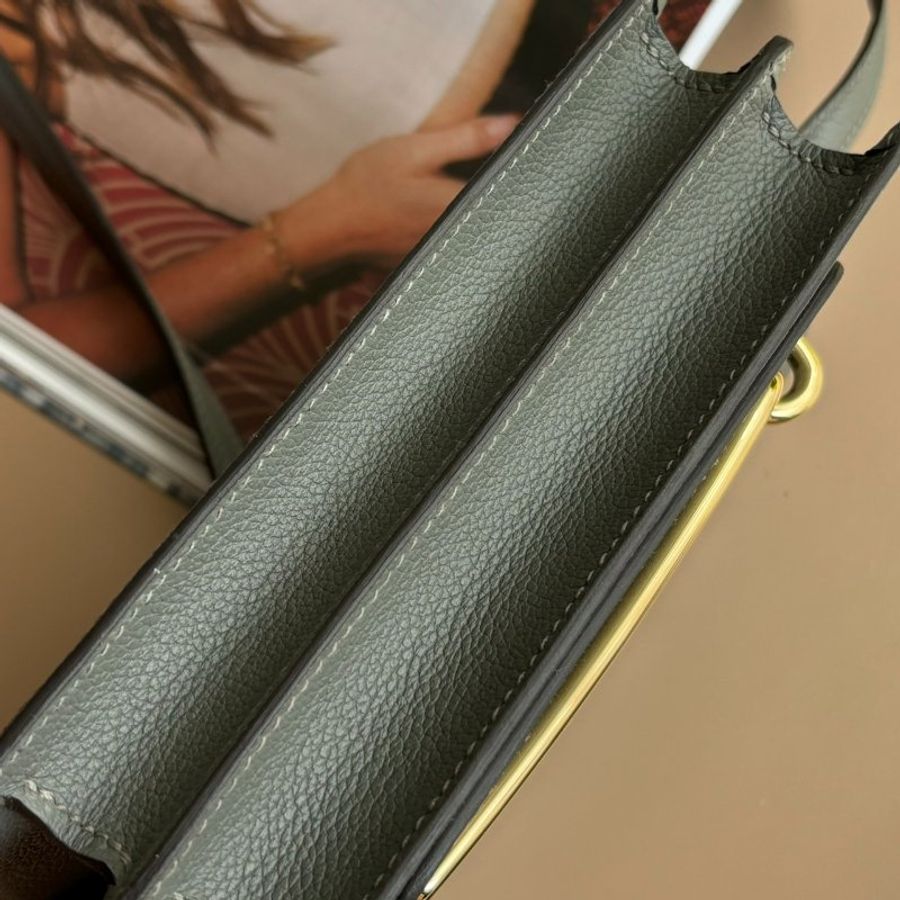 ::HERMES:: ROULIS 18 Z刻積雨雲灰 金釦MINI豬鼻包-9