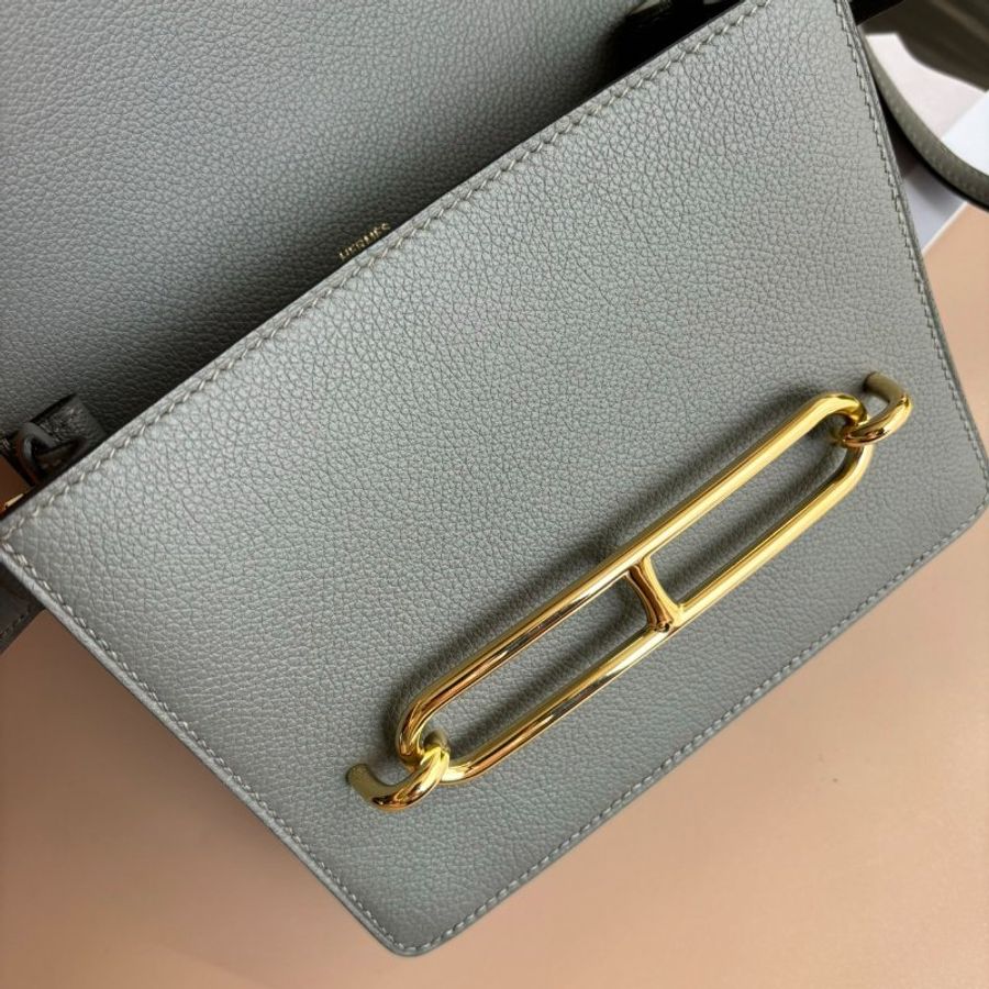 ::HERMES:: ROULIS 18 Z刻積雨雲灰 金釦MINI豬鼻包-10