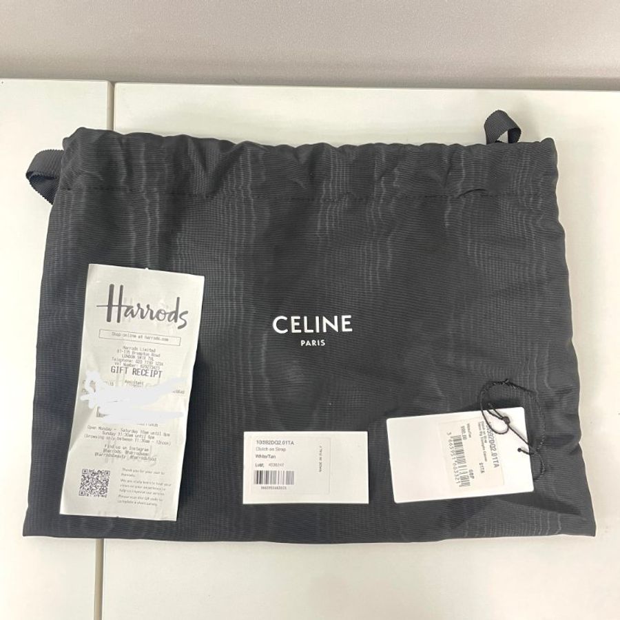 Celine Clutch On Strap In Triomphe Canvas Whtie-6