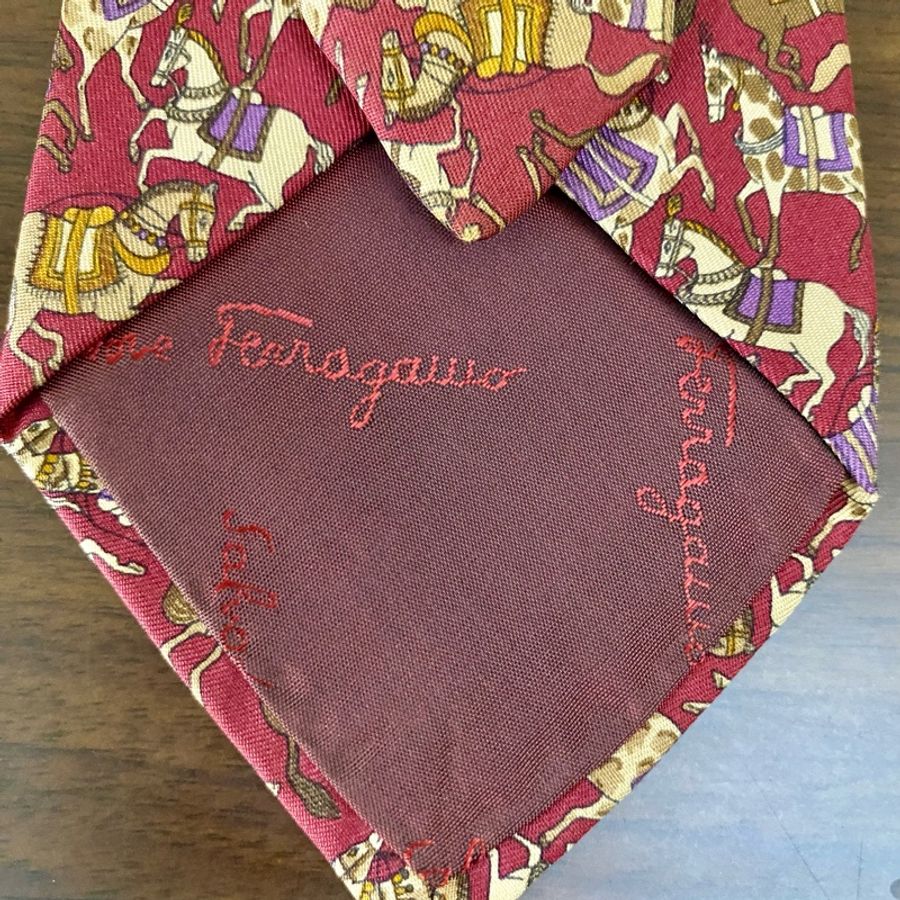 Ferragamo 100% 經典𢇁綢領帶-5