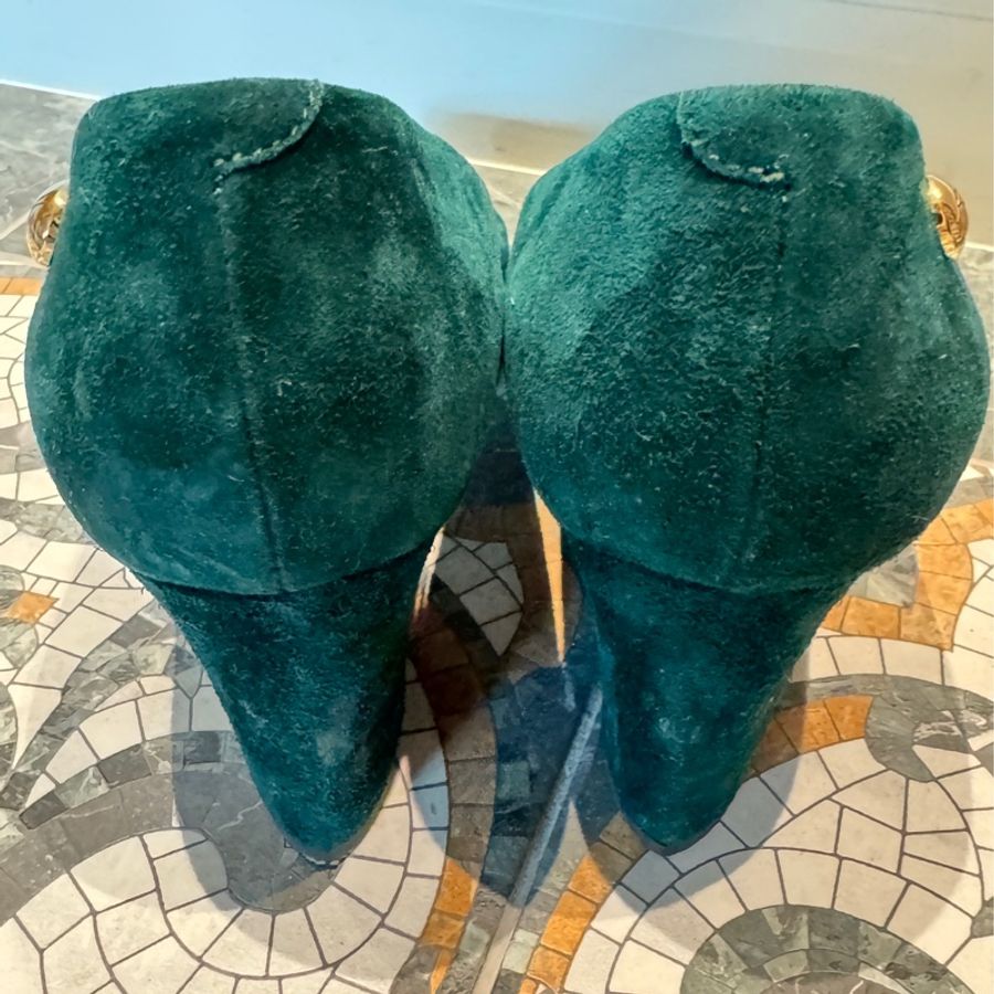 Giuseppe Zanotti 孔雀綠淺口麂皮高跟鞋 Euro35 7cm-1