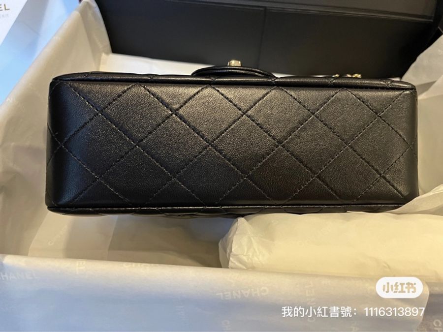 Chanel cf mini Handle 黑羊皮金扣 20cm-1