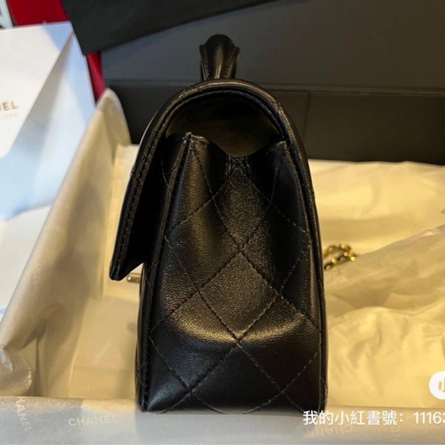 Chanel cf mini Handle 黑羊皮金扣 20cm-6