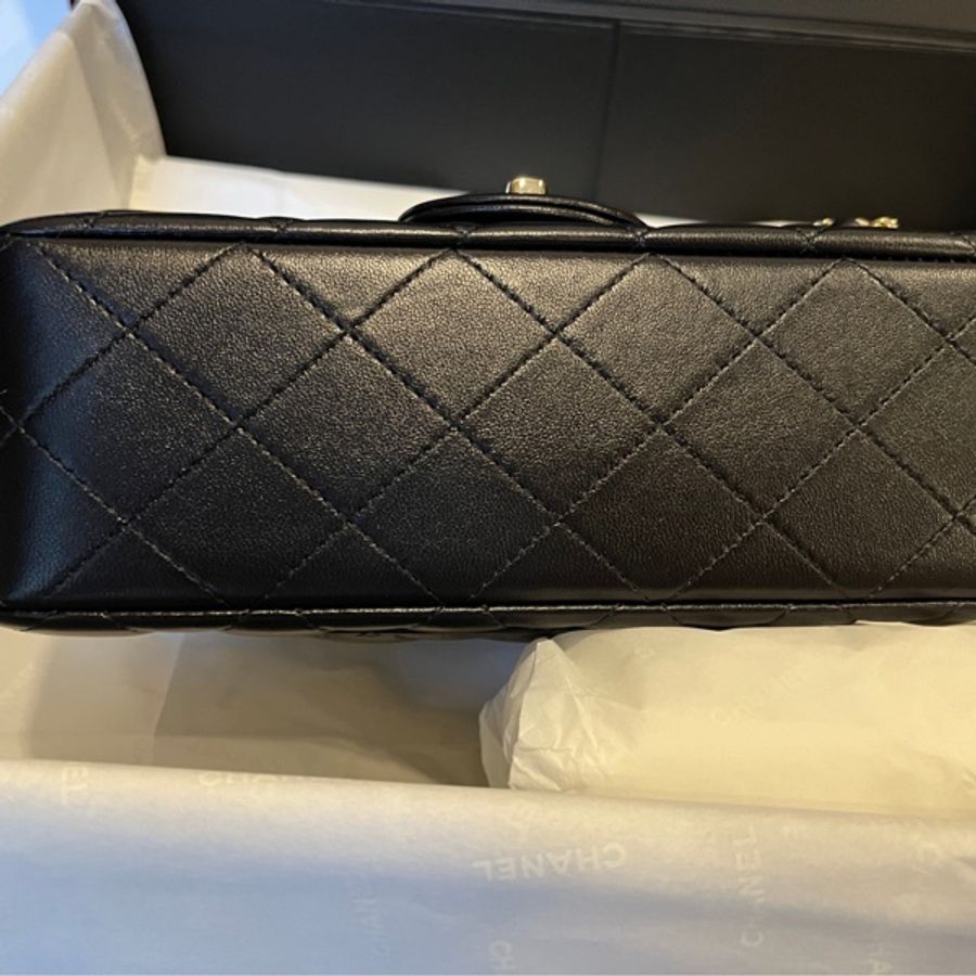 Chanel cf mini Handle 黑羊皮金扣 20cm-8