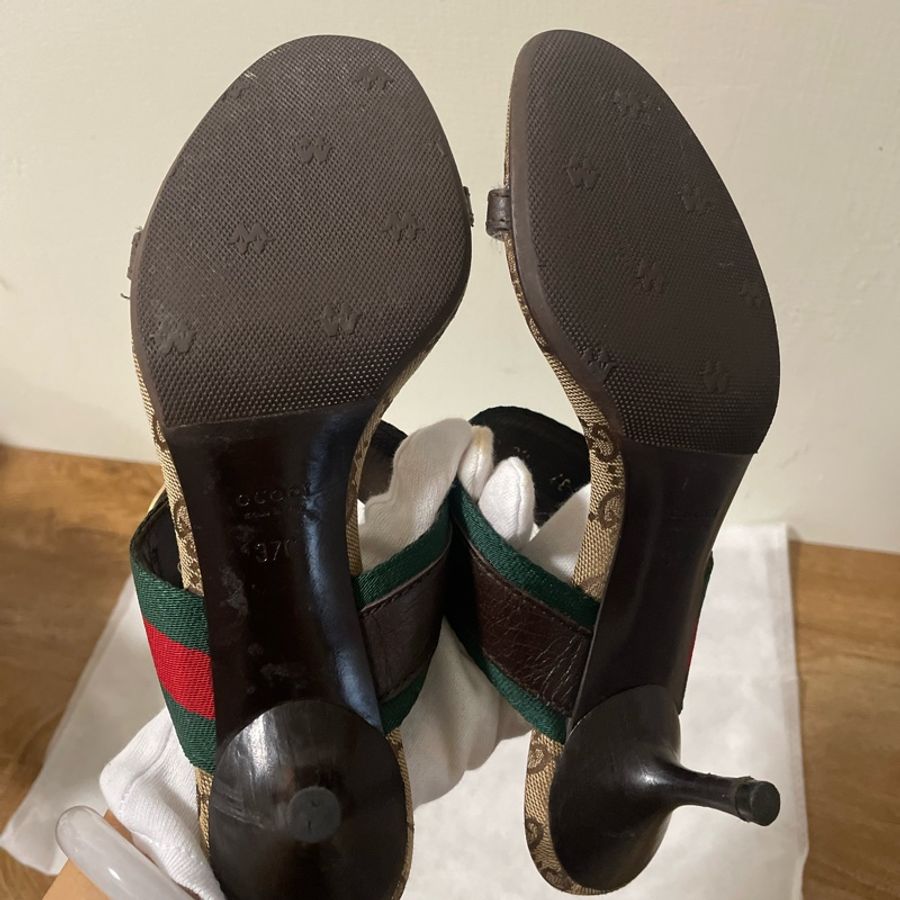 GUCCI經典織帶高跟涼鞋-6