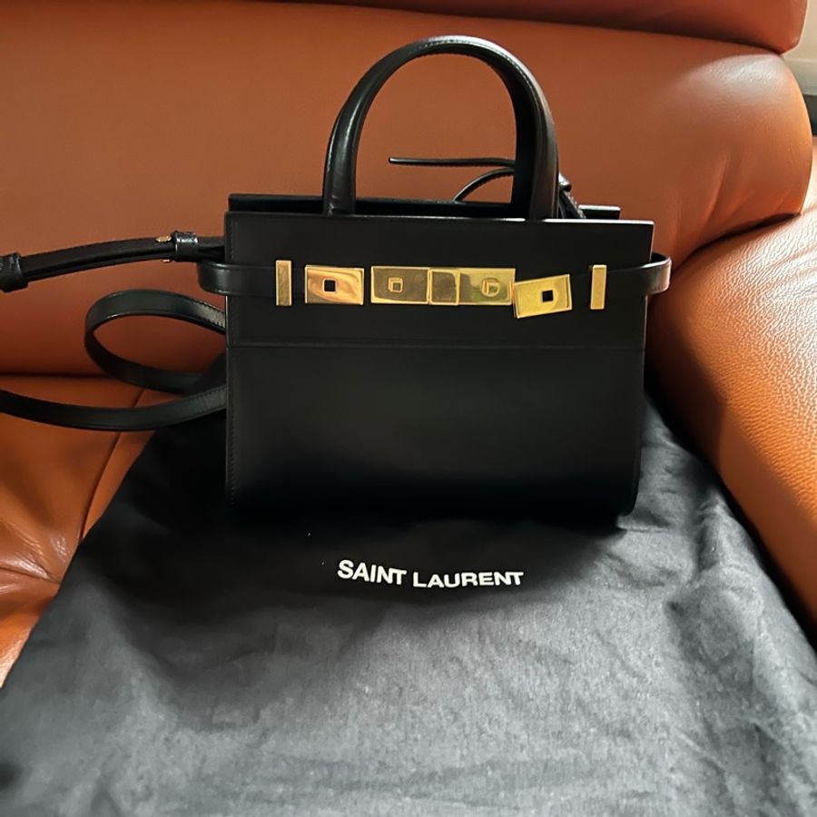 SAINT LAURENT PARIS YSL MANHATTAN nano (黑色×金色)/ 手提包 肩背包-0