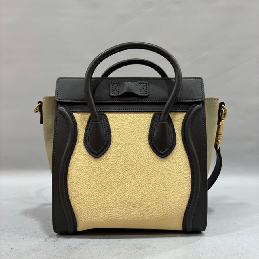 Celine黑 米 墨綠三拼色牛皮囧包Nano Luggage兩用包-3