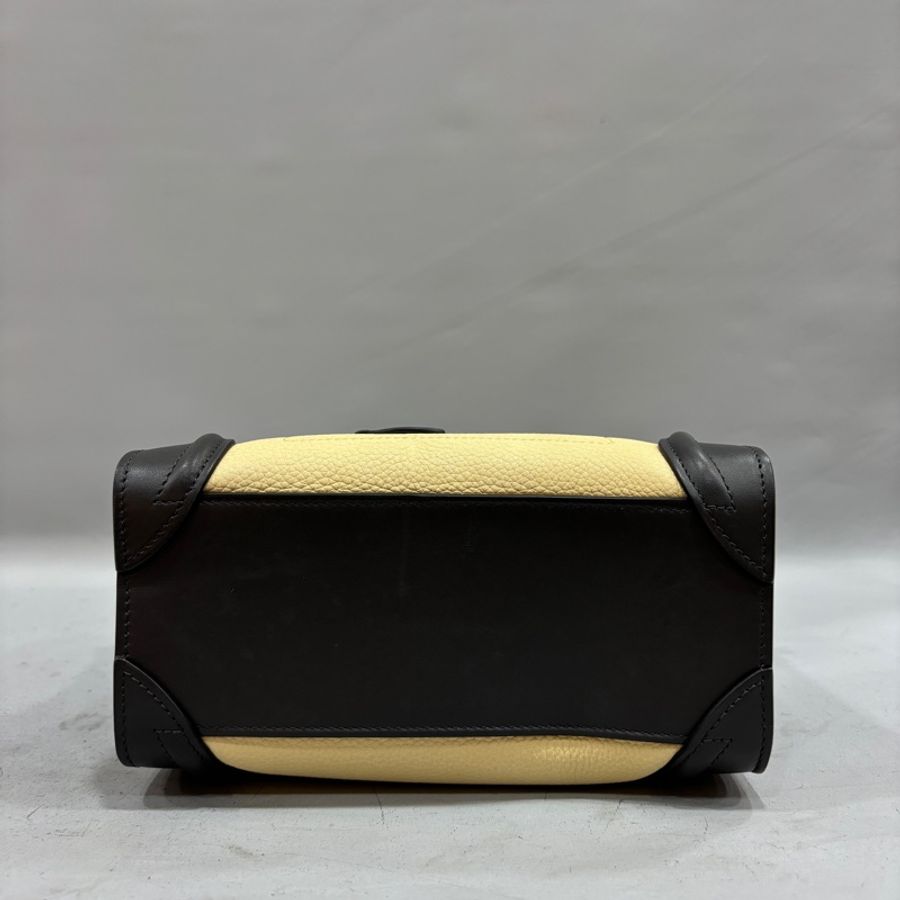 Celine黑 米 墨綠三拼色牛皮囧包Nano Luggage兩用包-5