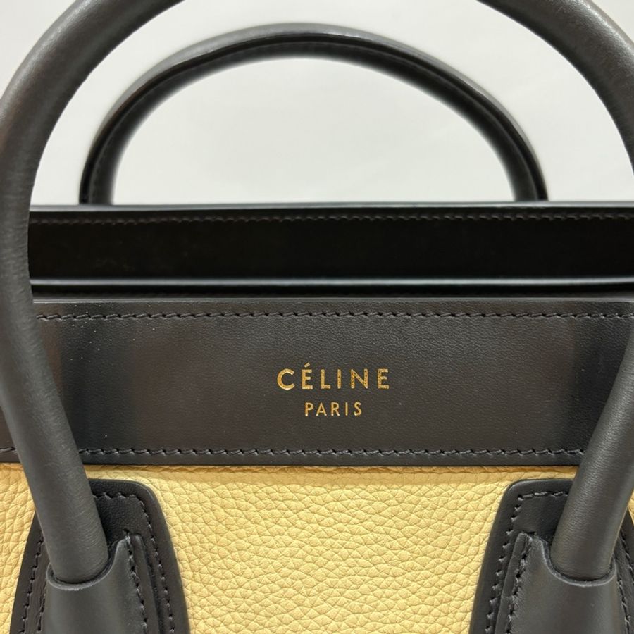 Celine黑 米 墨綠三拼色牛皮囧包Nano Luggage兩用包-13