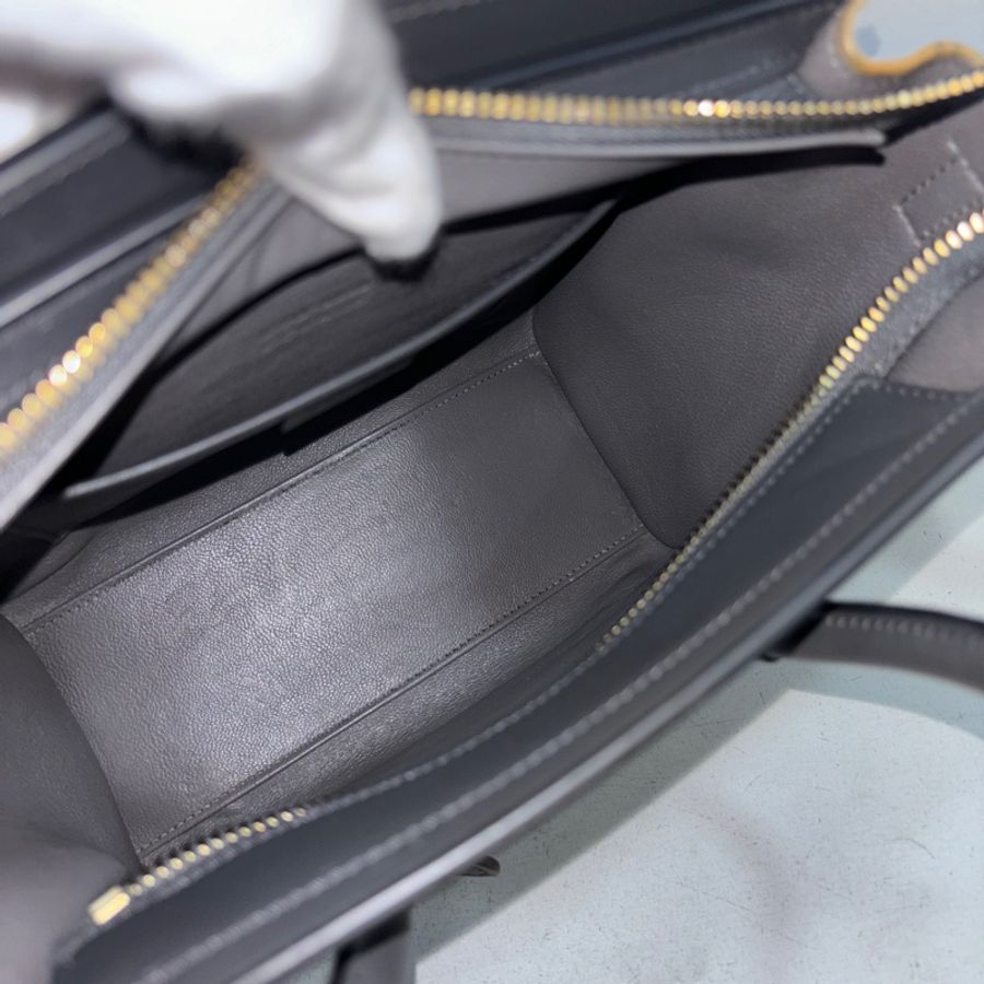 Celine黑 米 墨綠三拼色牛皮囧包Nano Luggage兩用包-15