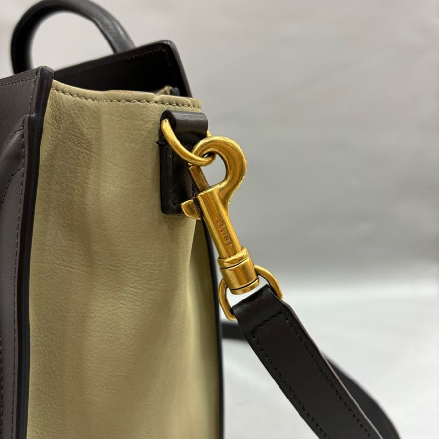 Celine黑 米 墨綠三拼色牛皮囧包Nano Luggage兩用包-23