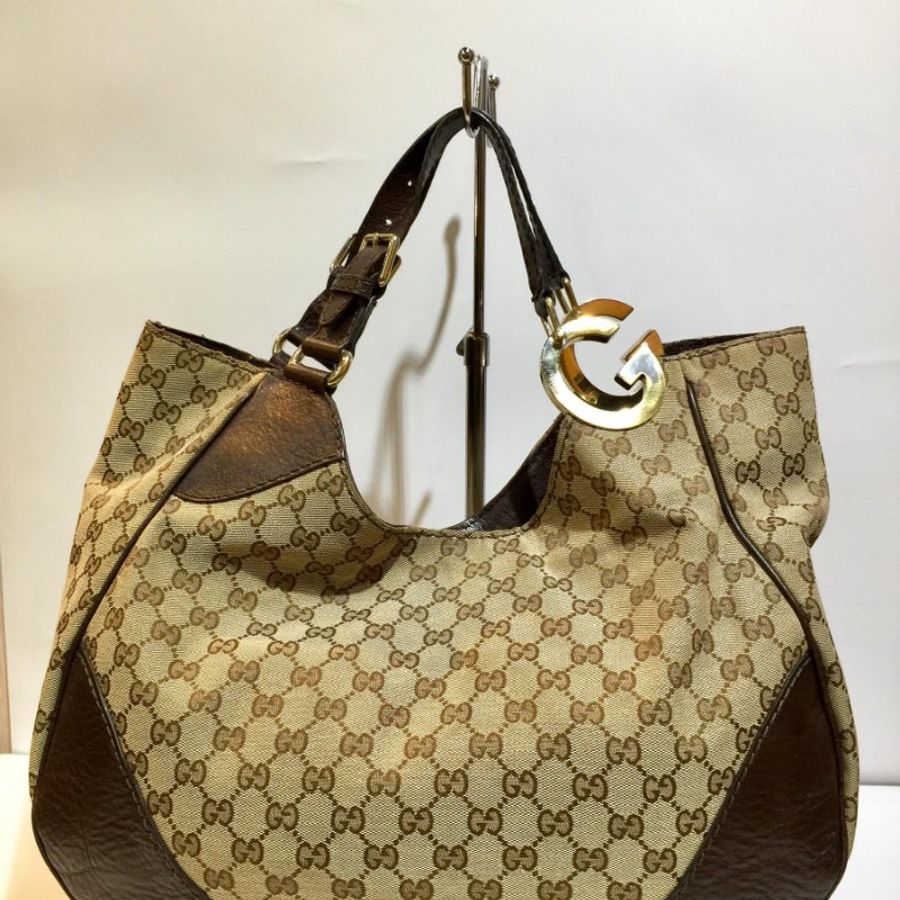 Gucci 經典緹花布 雙G Logo肩背包 /購物包-0
