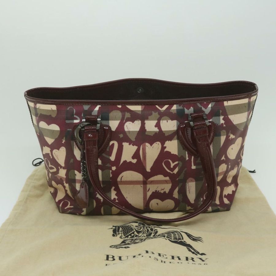 【日本直送】BURBERRY Nova 格紋手提包 PVC 皮革 紅色 正品 hk959-11