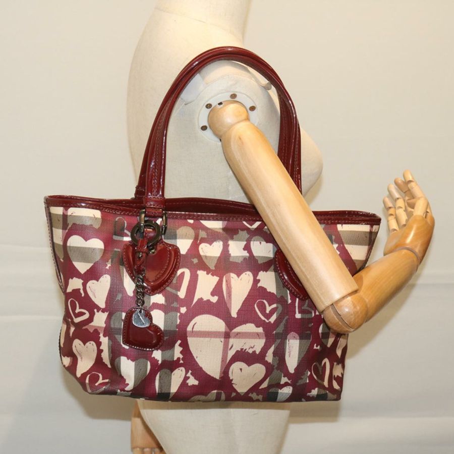 【日本直送】BURBERRY Nova 格紋手提包 PVC 皮革 紅色 正品 hk959-21
