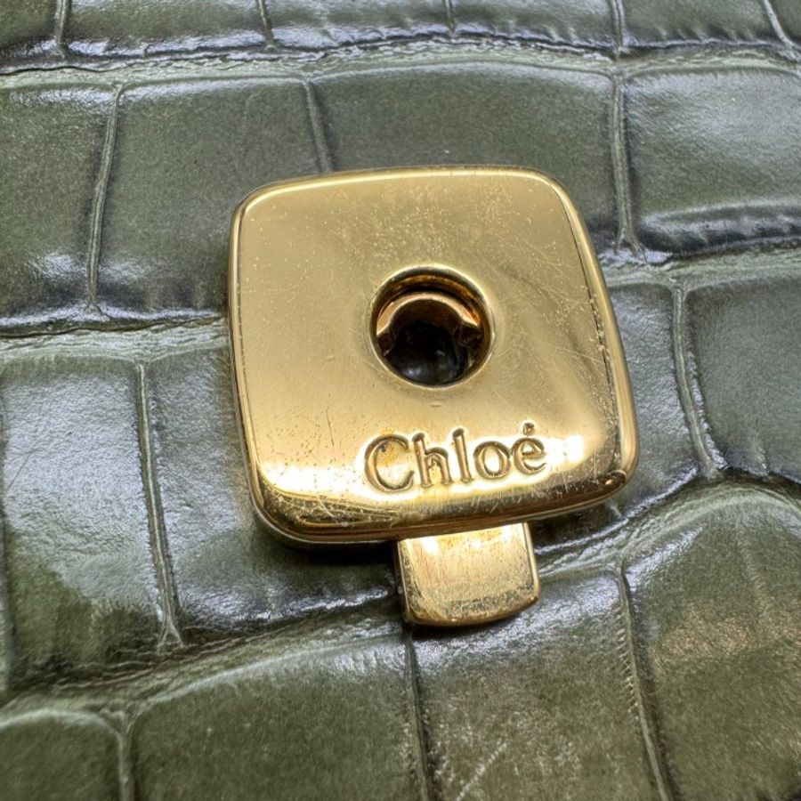 chloe c bag 綠色鱷魚紋 mini-18