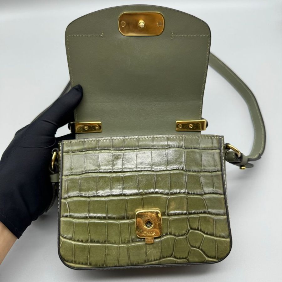 chloe c bag 綠色鱷魚紋 mini-23