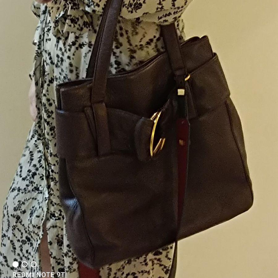 Cartier Trinity 三環荔枝皮托特包肩背側背包,波爾多棕色-11