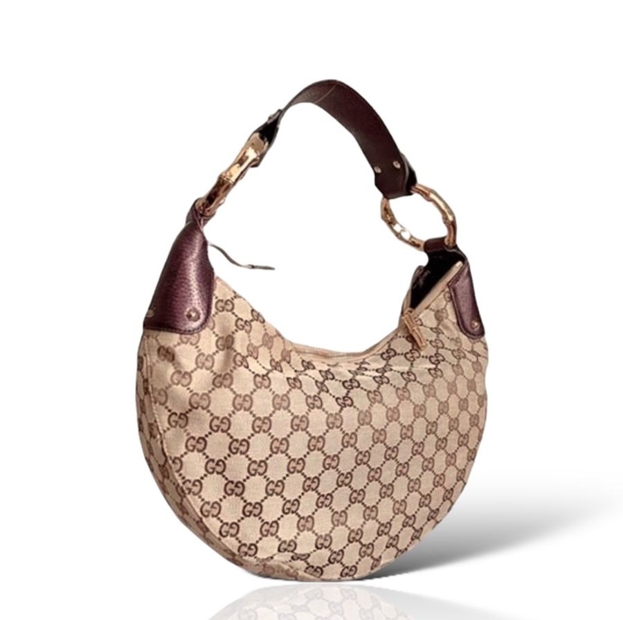 🍒GUCCI Superme Monogram 竹環月牙包/腋下包 2F240410-1-2