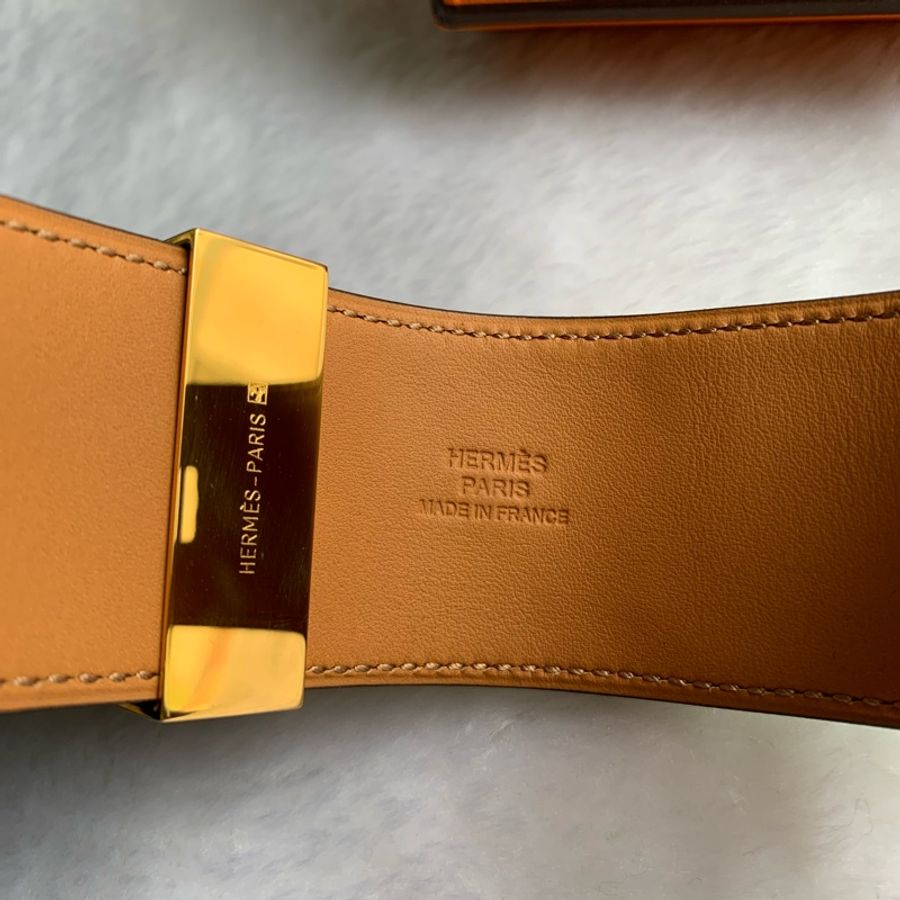 HERMES EVERCOLOR皮 鉚釘金釦CDC手環 (S)(綠色)-4