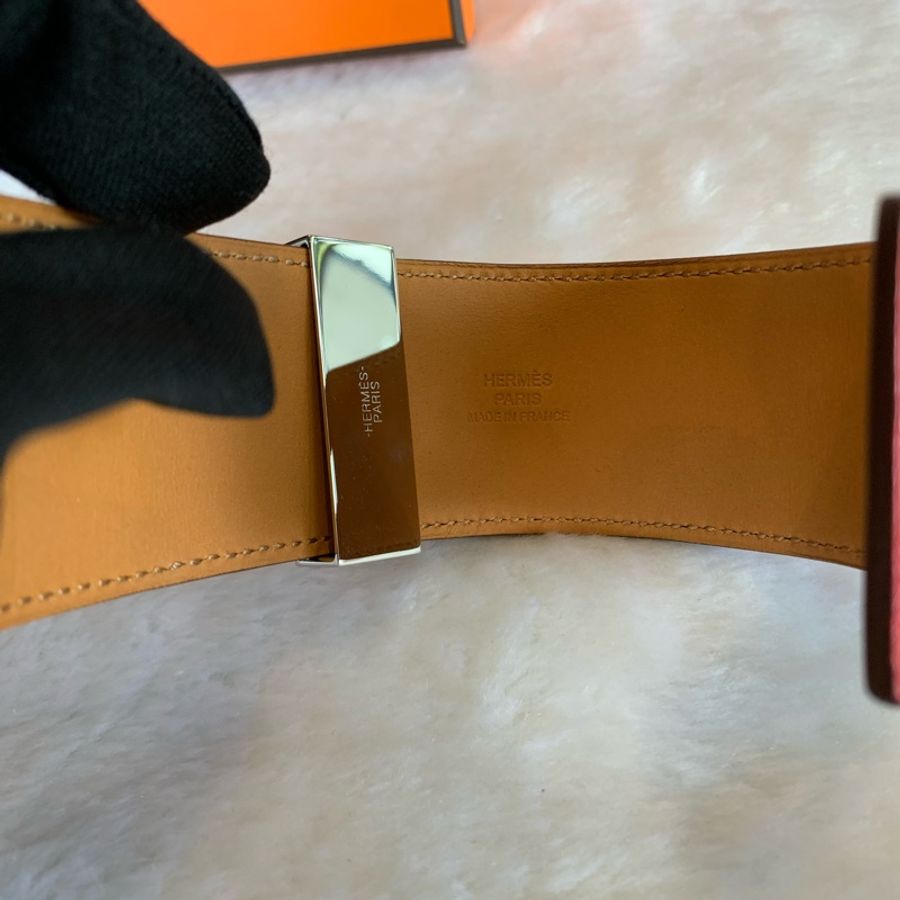 HERMES EPSOM皮 鉚釘銀釦CDC手環 (S)(紅色)-5