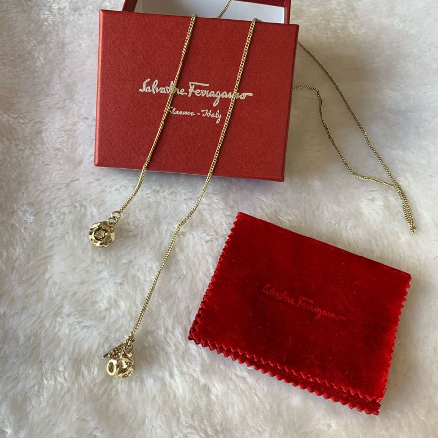 Salvatore Ferragamo Logo 立體雙球非閉口掛式項鍊(銀色)-2
