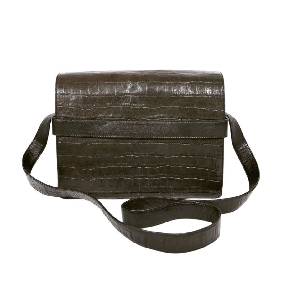 Versace Crocodile Embossed Crossbody Bag 范思哲深棕色鱷魚壓紋羊皮郵差包-0