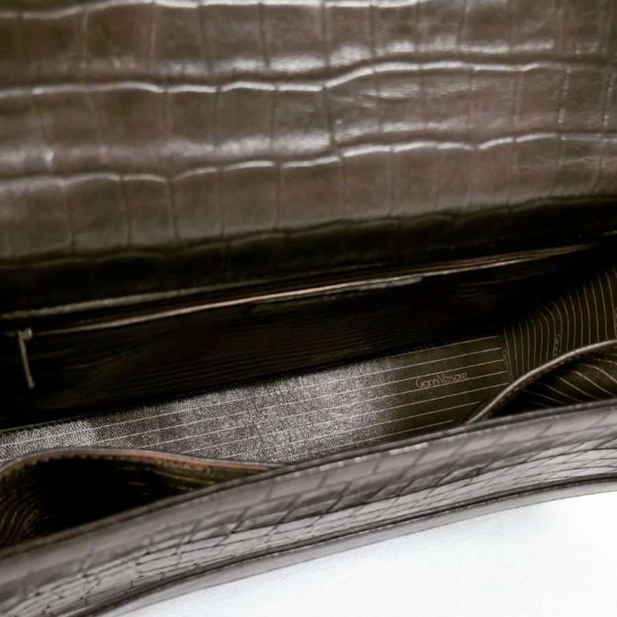 Versace Crocodile Embossed Crossbody Bag 范思哲深棕色鱷魚壓紋羊皮郵差包-9