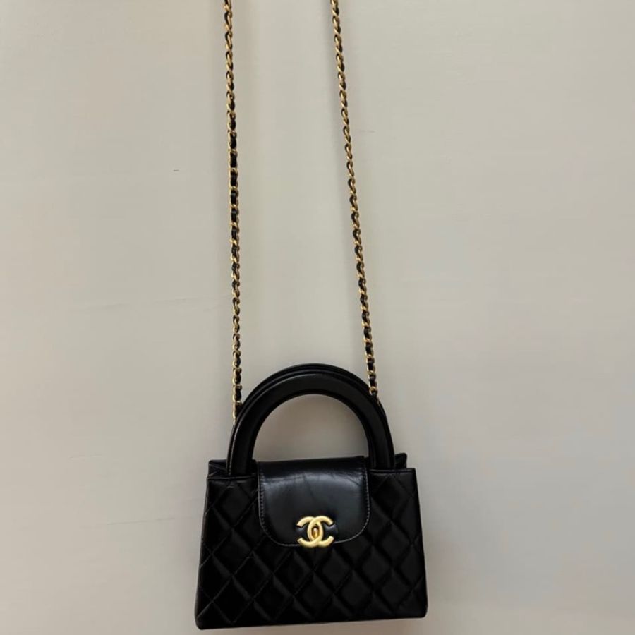 Chanel mini shopping bag / Chanel 23k kelly 黑金手提皮革鏈包-6