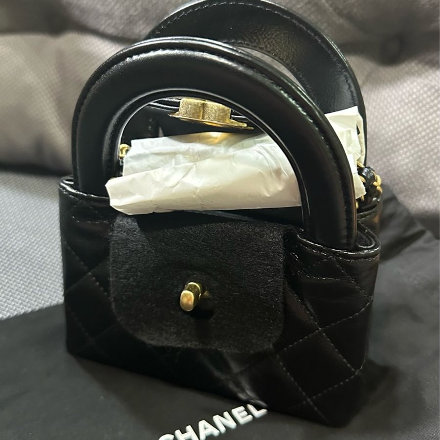 Chanel mini shopping bag / Chanel 23k kelly 黑金手提皮革鏈包-1