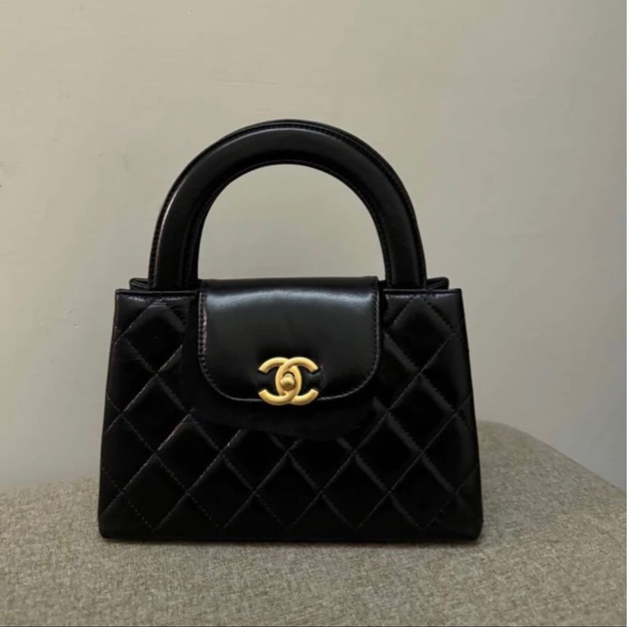 Chanel mini shopping bag / Chanel 23k kelly 黑金手提皮革鏈包-0