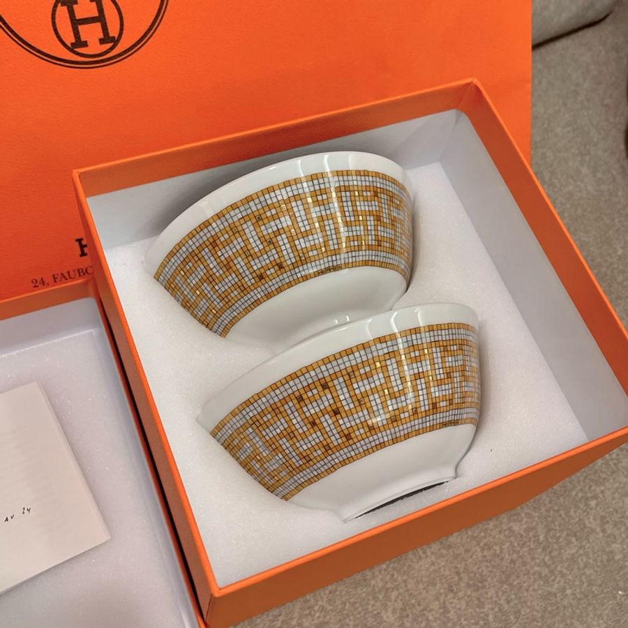 Hermes 馬賽克金色系列 飯碗 一組兩碗-5