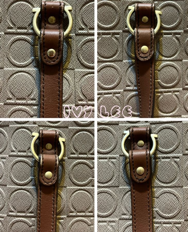 Salvatore Ferragamo Gancini 肩背包 托特包 咖邊粉米色 二手精品-12