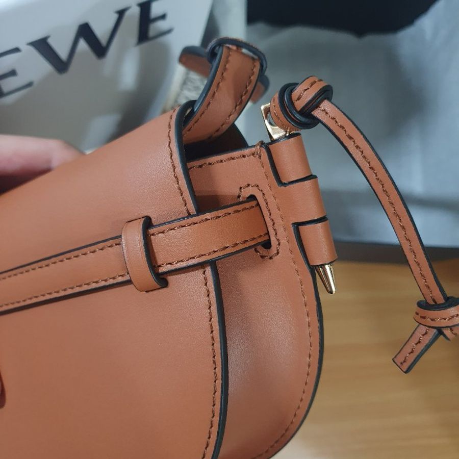 LOEWE Mini Gate Dual bag 棕褐色 焦糖色 緹花背帶 馬鞍包 肩背包-7