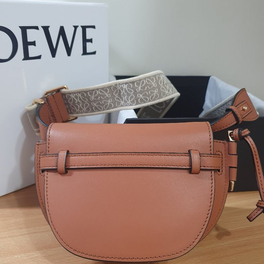 LOEWE Mini Gate Dual bag 棕褐色 焦糖色 緹花背帶 馬鞍包 肩背包-8