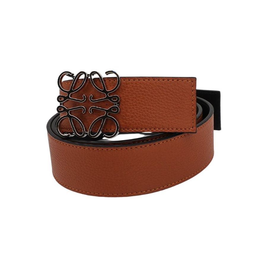 Loewe Anagram 銀logo粒面牛皮雙面皮帶/腰帶-4cm(咖)-1