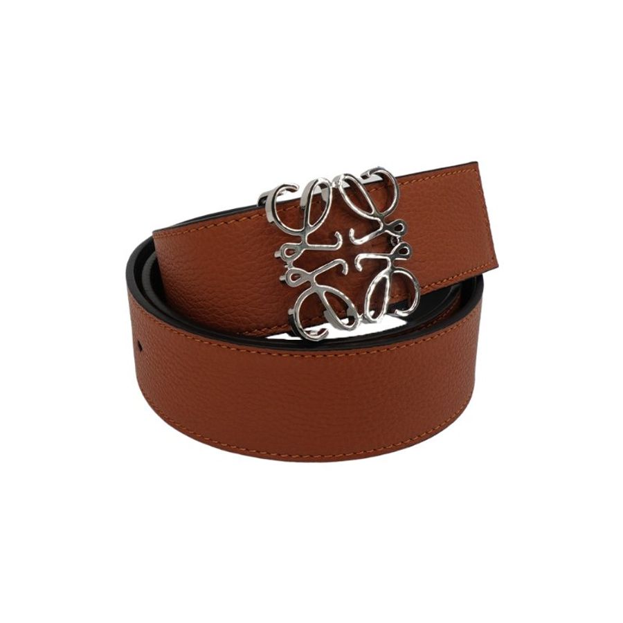 Loewe Anagram 銀logo粒面牛皮雙面皮帶/腰帶-4cm(咖)-2