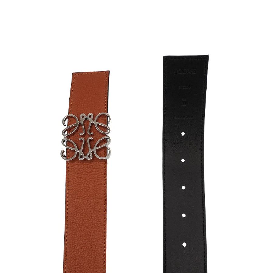 Loewe Anagram 銀logo粒面牛皮雙面皮帶/腰帶-4cm(咖)-4