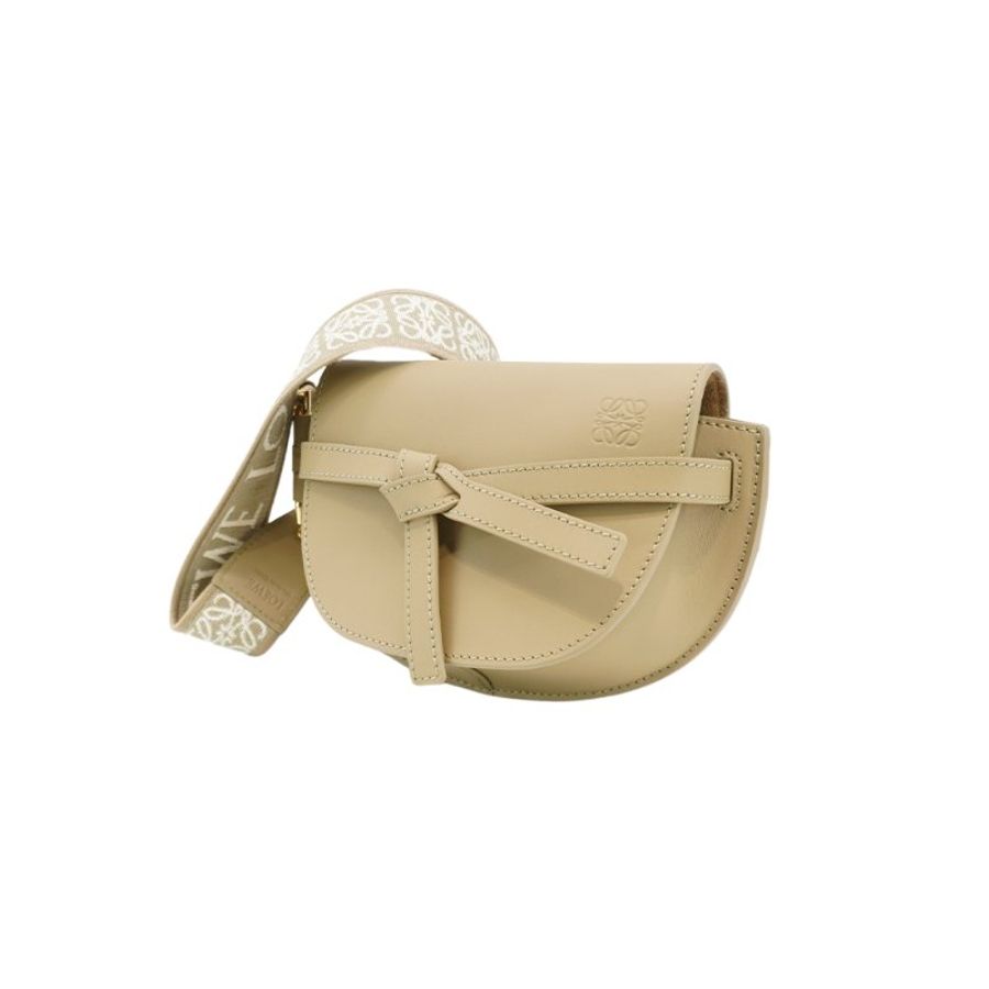Loewe Mini Gate Dual 柔軟小牛皮緹花雙層斜背包(黏土綠)-1