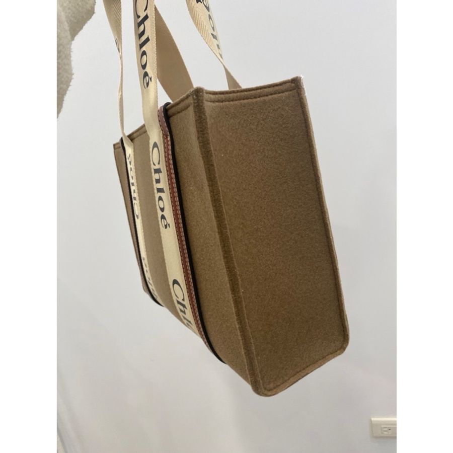 限時大降售 小號價買中號包Chloe woody tote 稀有毛呢拼牛皮棕 中號-1