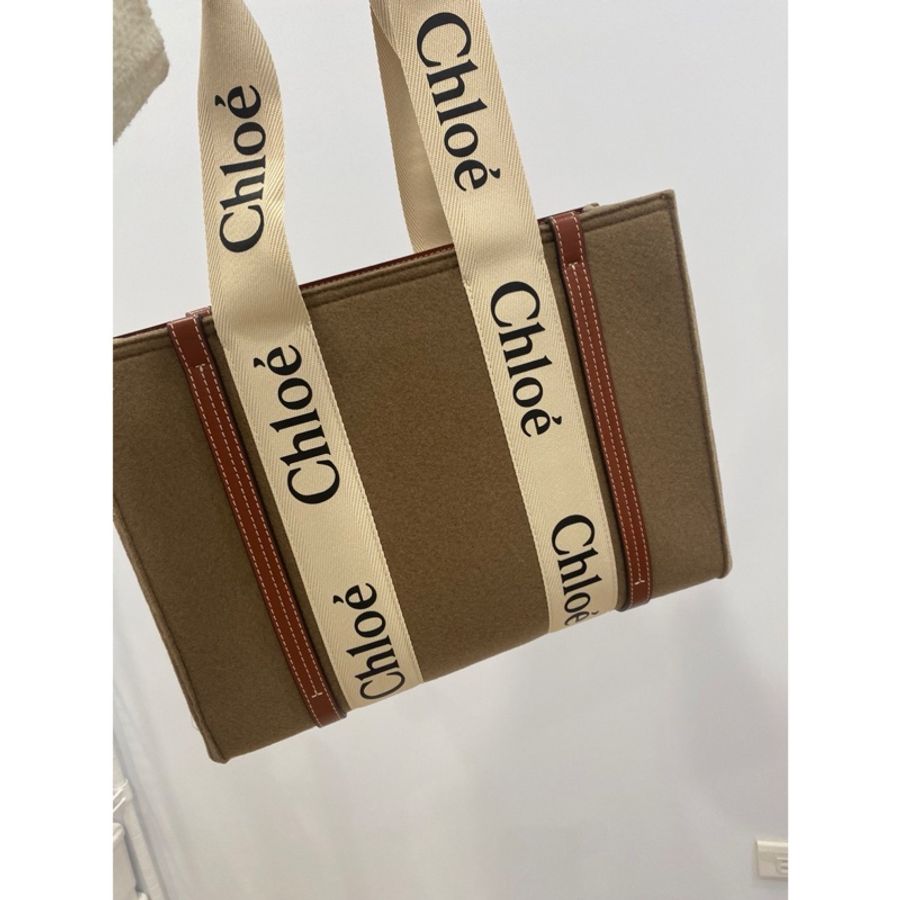 限時大降售 小號價買中號包Chloe woody tote 稀有毛呢拼牛皮棕 中號-3