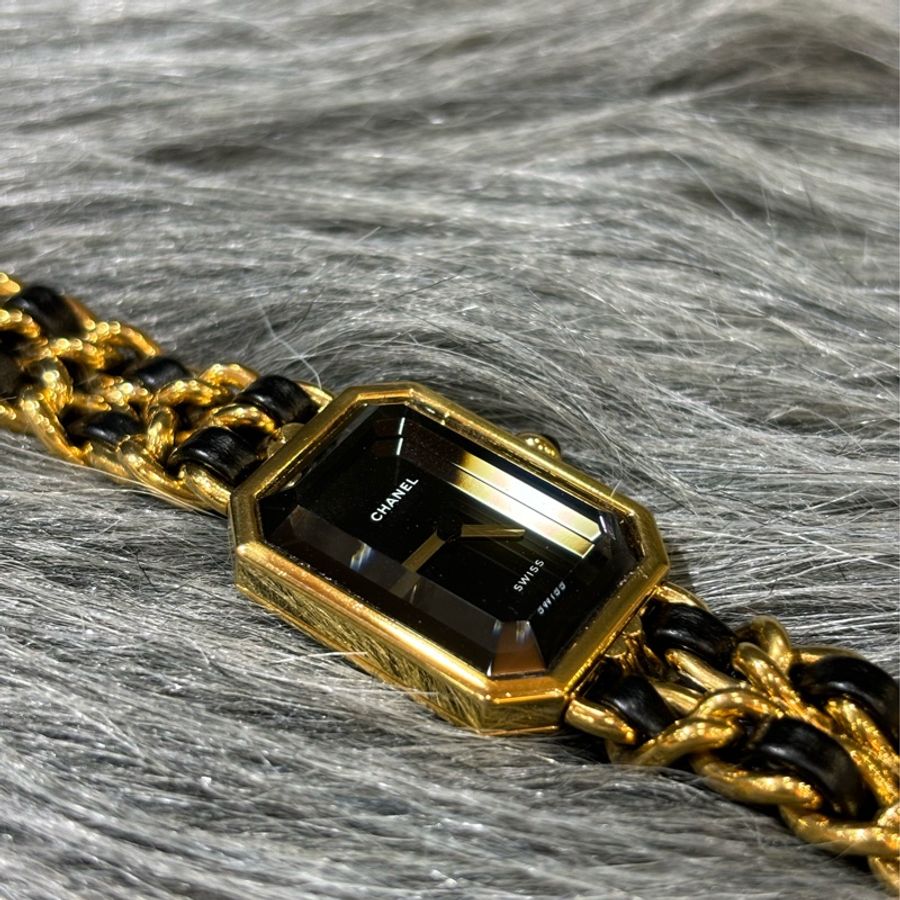 CHANEL premiere 方糖 金鍊 手鍊 皮穿鍊 石英錶 首映錶 女錶 腕錶 金錶 XL號18公分-2