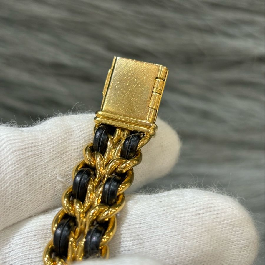 CHANEL premiere 方糖 金鍊 手鍊 皮穿鍊 石英錶 首映錶 女錶 腕錶 金錶 XL號18公分-9