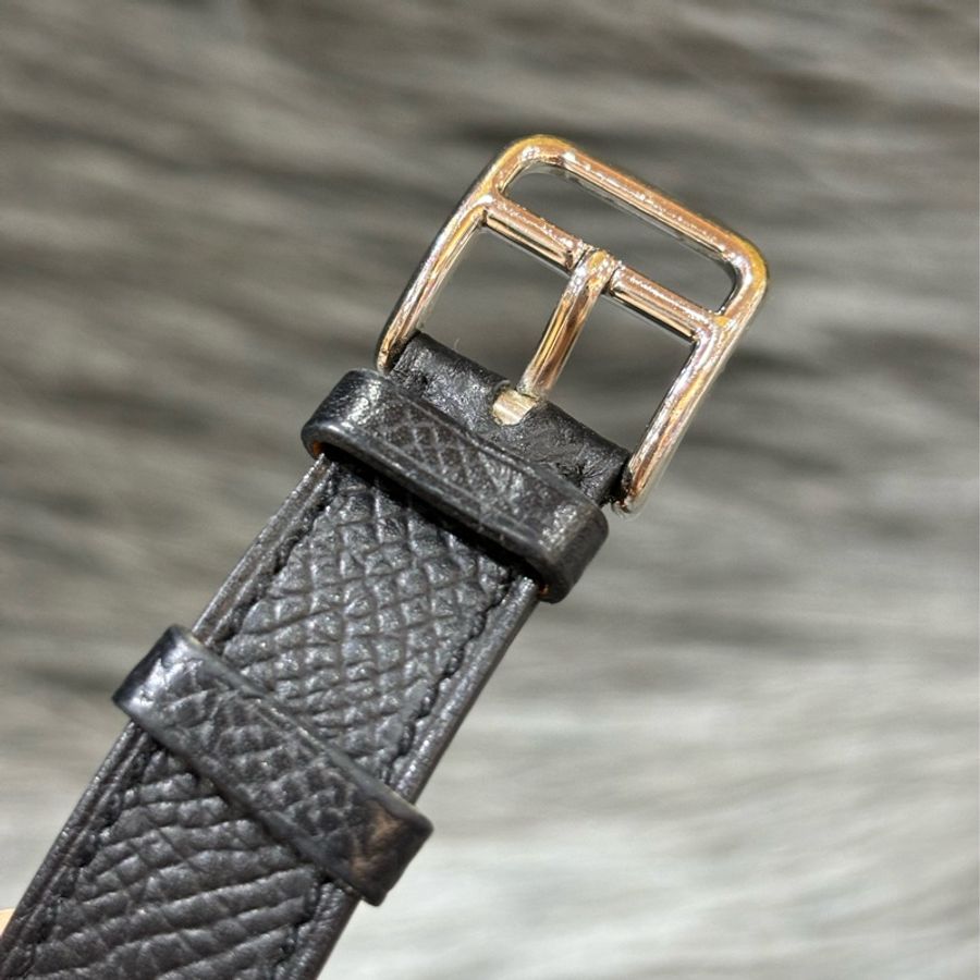 HERMES H HOUR HEURE 腕錶 石英錶 手錶 黑皮 銀釦 H 腕錶-4