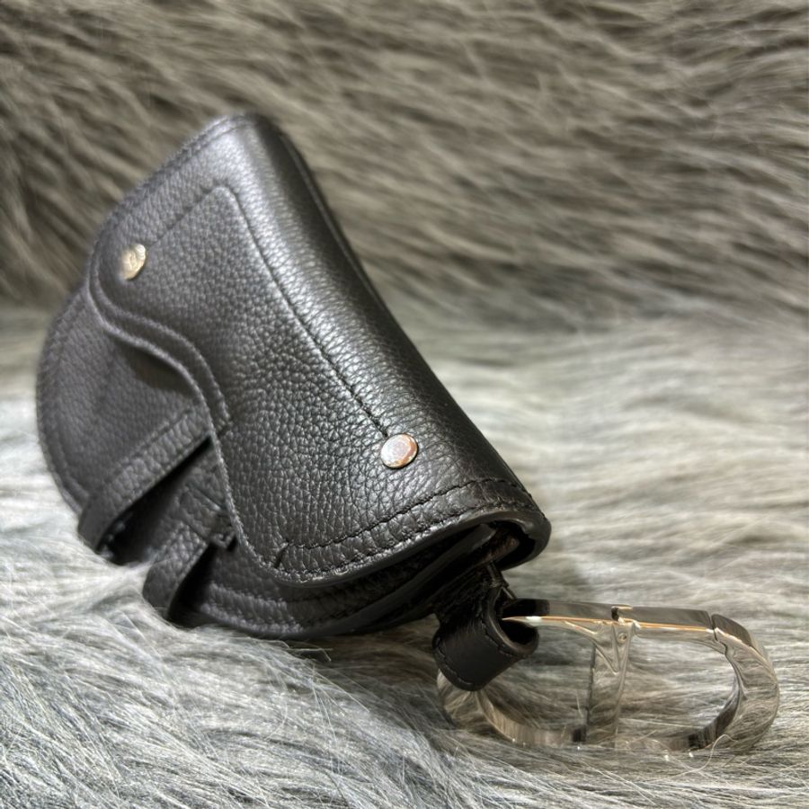 DIOR 2ADKH127 黑皮 銀釦 CD 吊飾 零錢包 錢包 卡夾 馬鞍 SADDLE 鑰匙圈 掛飾-3