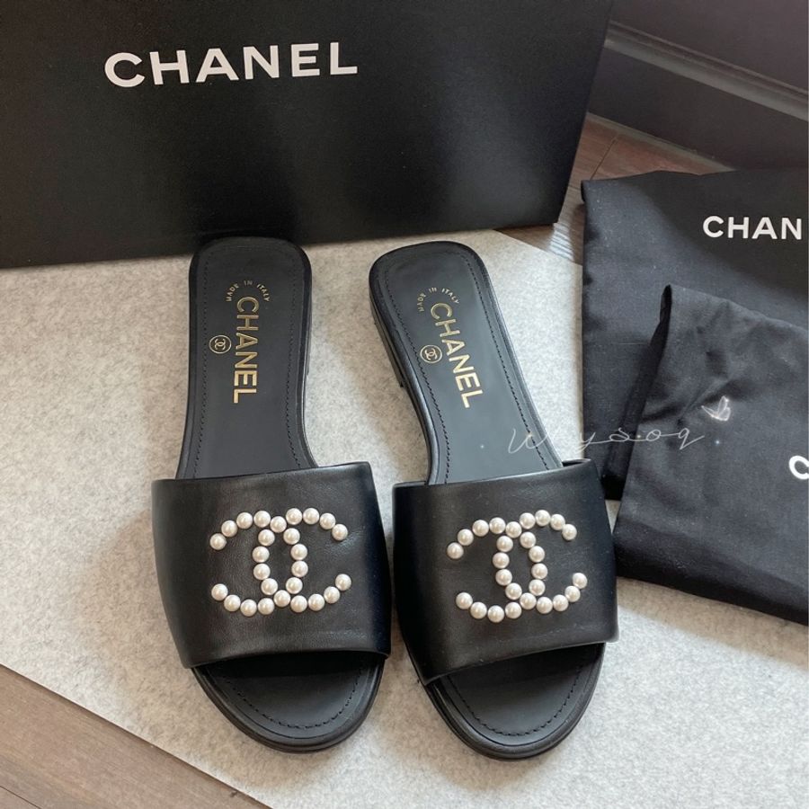 《Chanel》經典珍珠LOGO拖鞋 37號-0